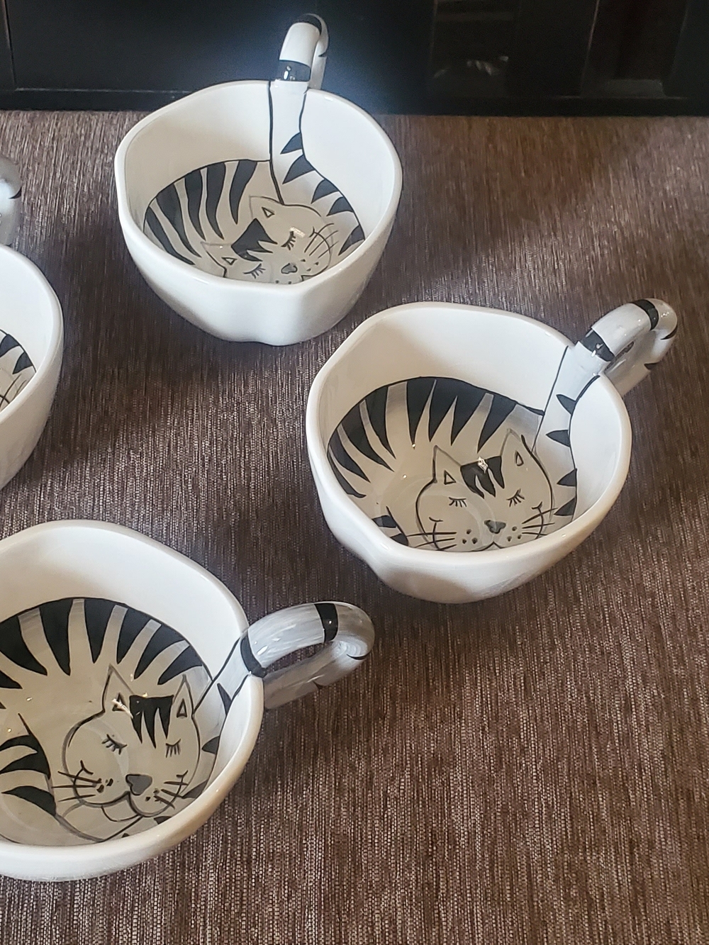Pier 1 White and Black Cat Pattern Ceramic Bowls with Handles - Picture 8 of 8